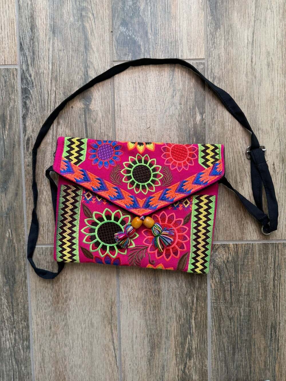 Artisan Handcrafted Embroidered Floral Crossbody Bag Pink
